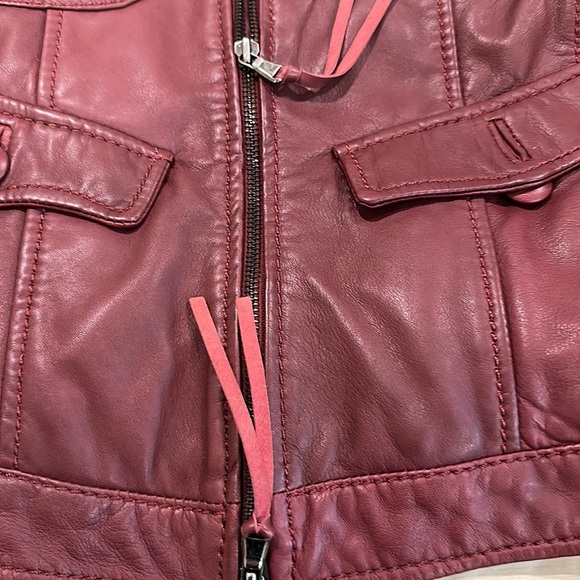 Flora Smith burgundy leather bomber jacket size 42 - Picture 11 of 11